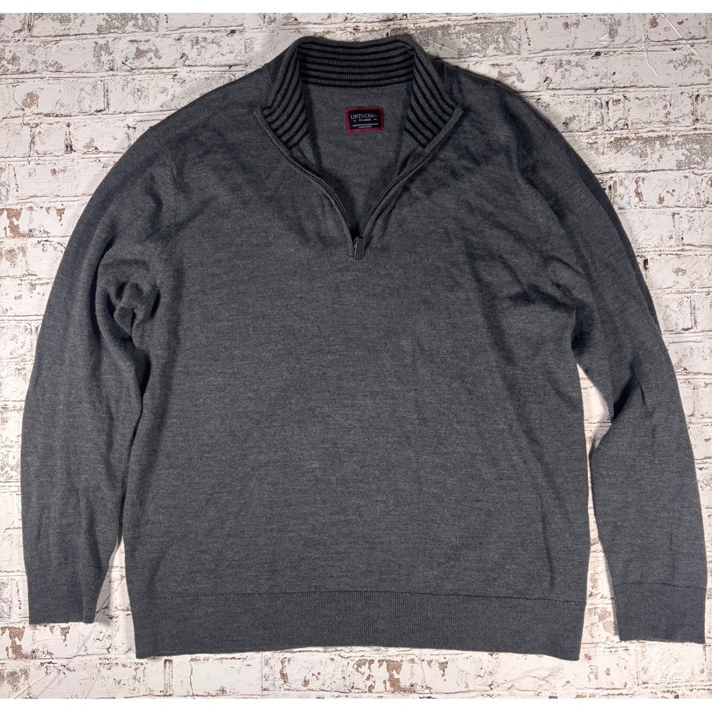 UNTUCKit Mens Extra Fine Merino Wool Quarter Zip‎ Sweater Charcoal Gray XL
